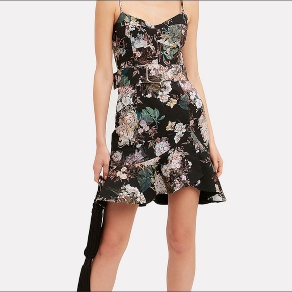 Nicholas Arielle Floral Belted Dress Black Green Pink - Picture 2 of 10